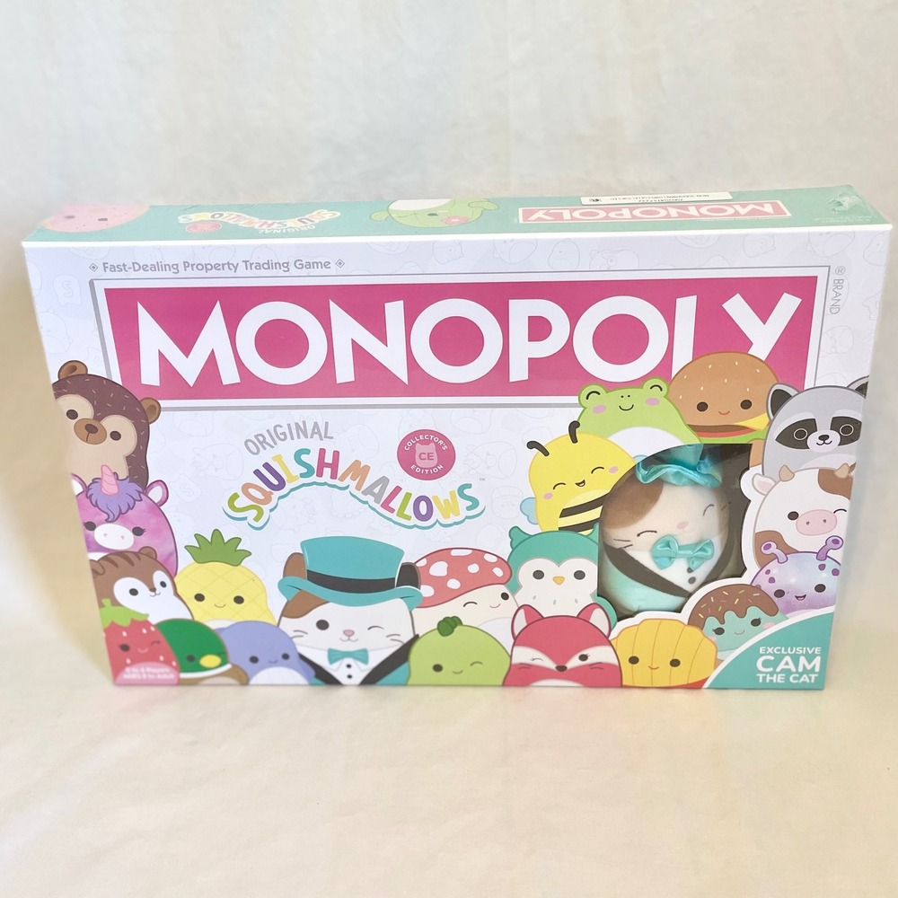 Monopoly Original Squishmallows Collector's Edition Board Game Cam the Cat Plush